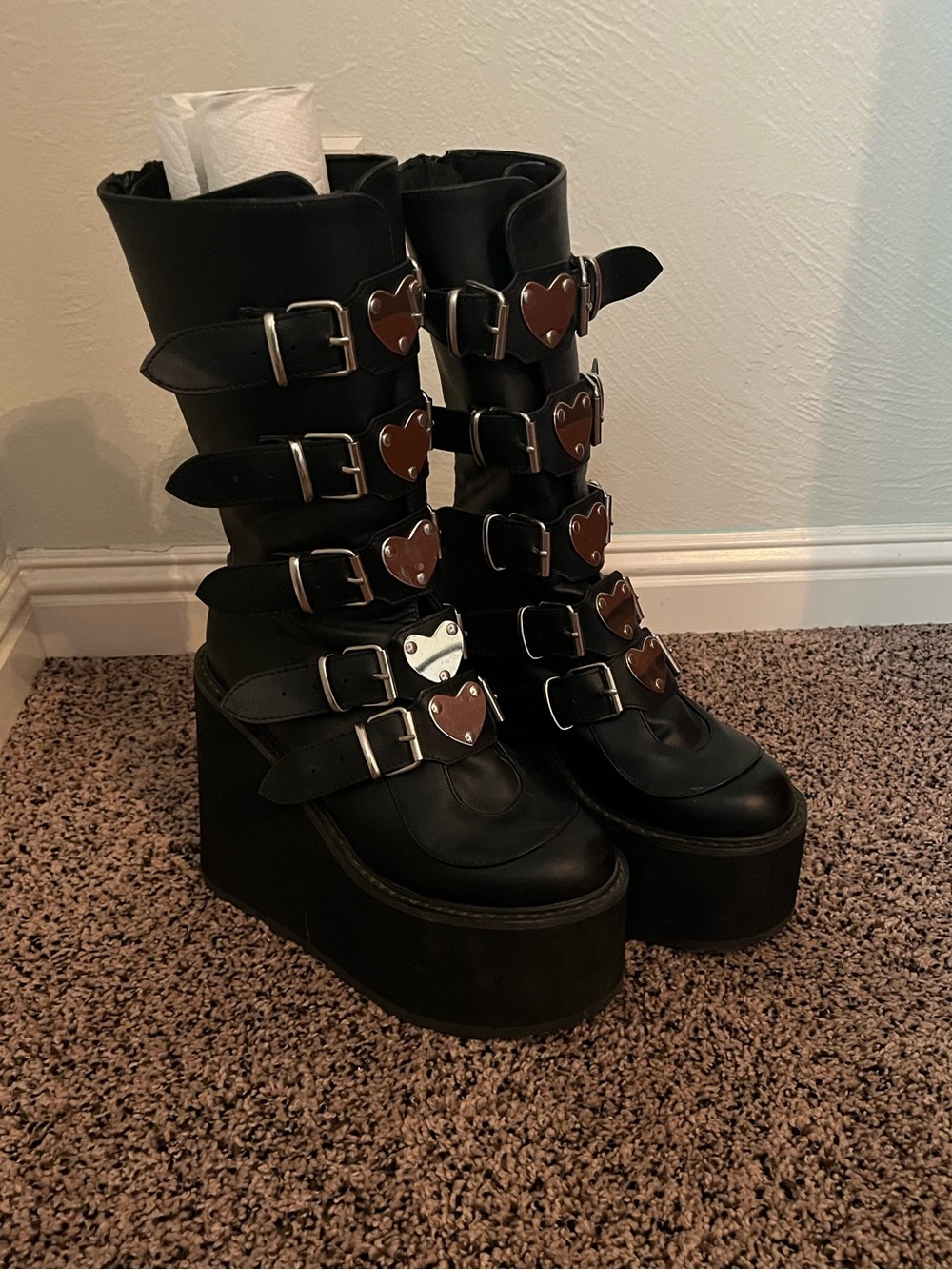 Demonia Heart Buckle platform boots